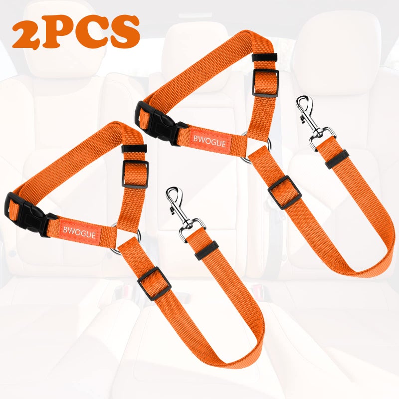 BWOGUE 2 Packs Dog Cat Safety Seat Belt Strap Car Headrest Restraint Adjustable Nylon Fabric Dog Restraints Vehicle Seatbelts Harness Orange - Image 2